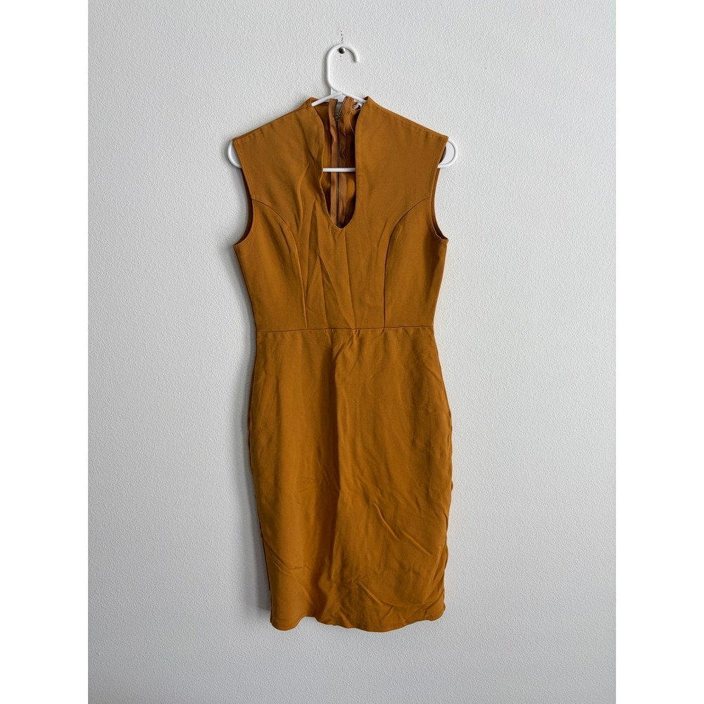 Rolla Coster Mustard Yellow Sleeveless V-Neck High Neck Sheath Midi Dress Large